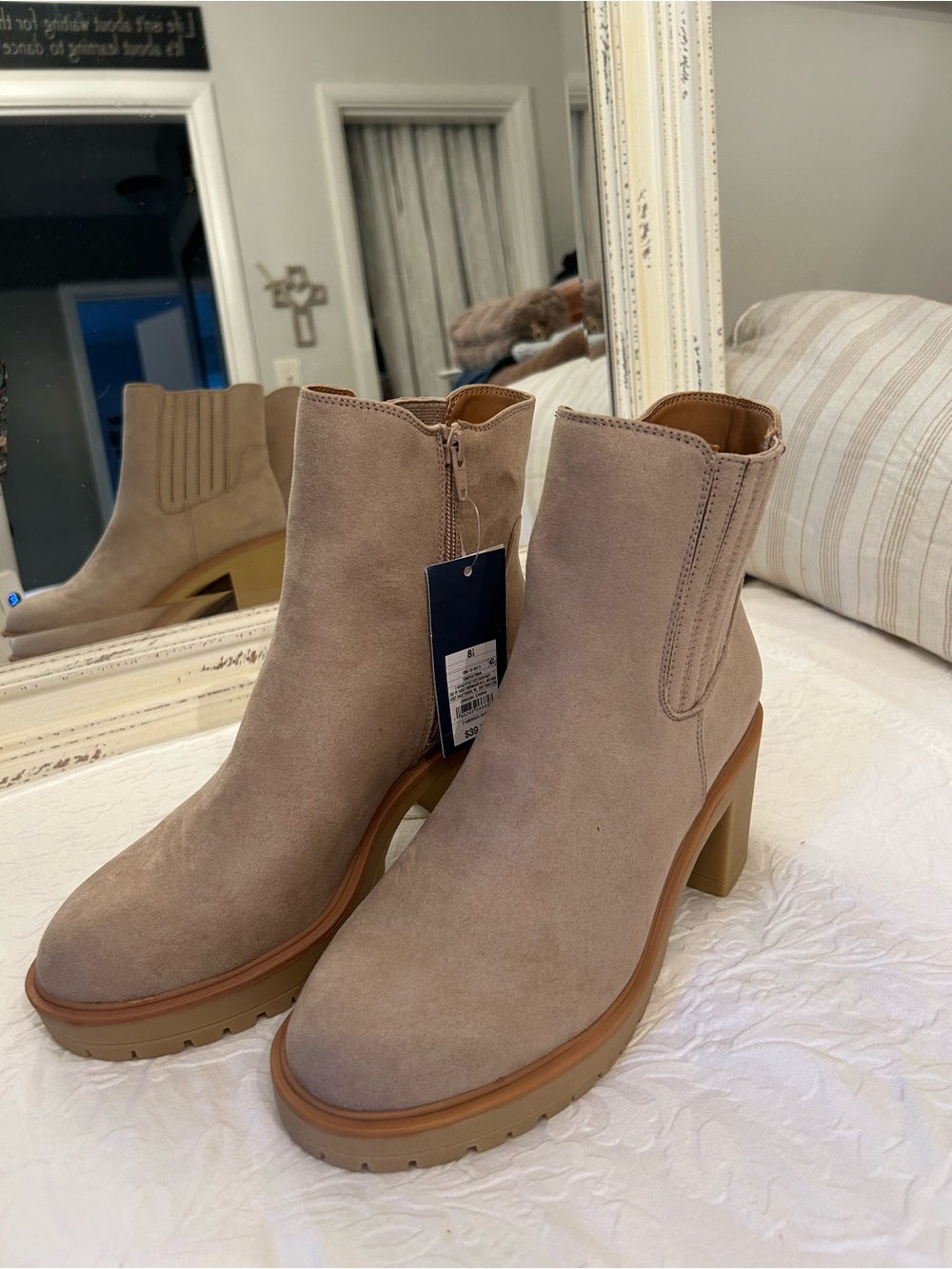Women’s Taupe Suede Block Heel Ankle Boots - Picture 3 of 3